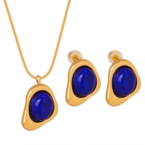 Jewelry Sets Titanium Steel with Natural Stone Vacuum Ion Plating fashion jewelry & for woman earring 13*17mm Length Approx 40 cm Sold By PC