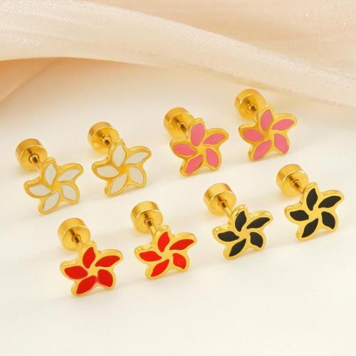Stainless Steel Stud Earrings 304 Stainless Steel Flower 18K gold plated fashion jewelry & for woman & enamel golden 8mm Sold By PC
