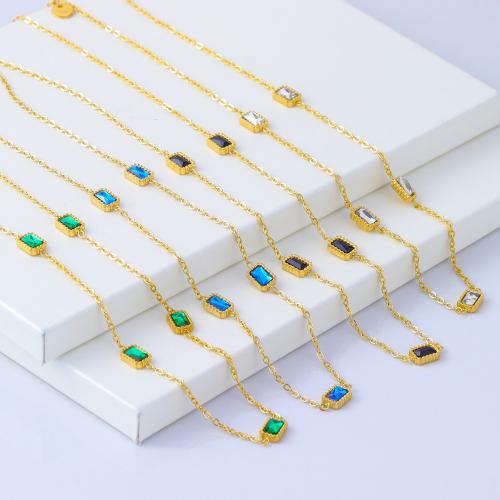 Stainless Steel smycken halsband, 304 rostfritt stål, 18K guldpläterad, mode smycken & för kvinna & med strass, gyllene, Längd Ca 45 cm, Säljs av PC
