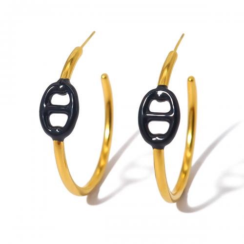 Stainless Steel Stud Earrings 304 Stainless Steel fashion jewelry & for woman & enamel golden Sold By Pair