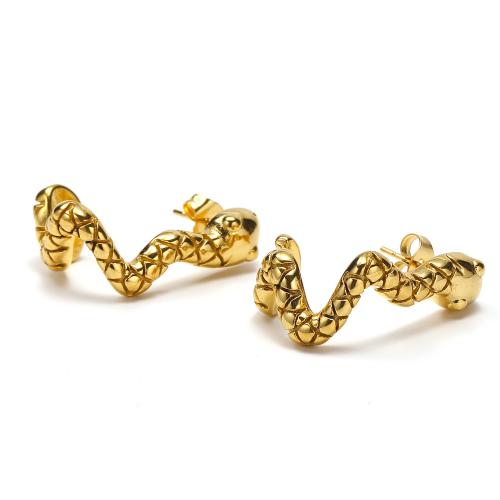 Titanium Steel  Earring Snake fashion jewelry & for woman golden Sold By Pair