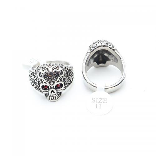 Rhinestone Stainless Steel Finger Ring, 304 Stainless Steel, Skull, polished, fashion jewelry & Unisex & different size for choice & with rhinestone, original color, 16x20mm, Sold By PC
