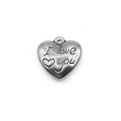 Stainless Steel Heart Pendants, 304 Stainless Steel, DIY, original color, 16x16mm, Hole:Approx 1.5mm, 10PCs/Bag, Sold By Bag