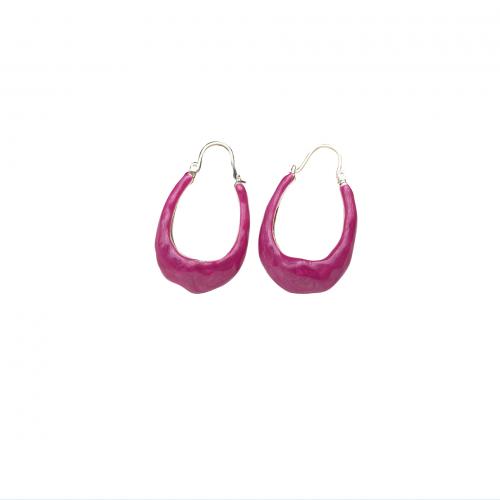Messing Spring hoop oorbellen, plated, voor vrouw & glazuur, purper, 43x25mm, Verkocht door pair