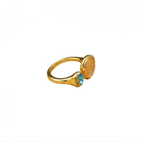 Cubique anneau en laiton Circonia Micro Pave, avec pierre gemme & verre, Placage, pavé de micro zircon & pour femme, doré, Vendu par PC