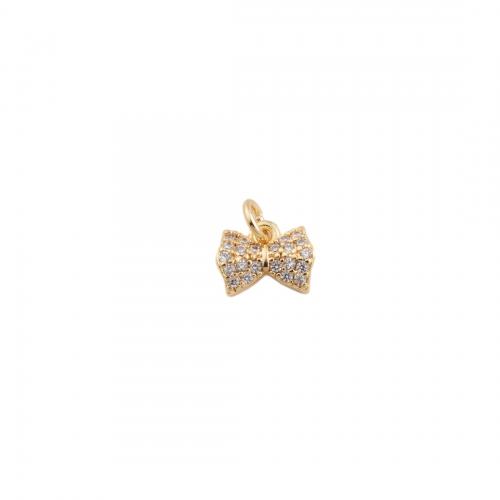 Cubic Zirconia Micro Pave Brass Pendant Bowknot plated DIY & micro pave cubic zirconia golden Approx 2mm Sold By PC