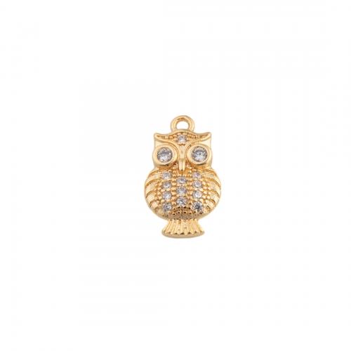 Cubic Zirconia Micro Pave Brass Pendant, Owl, plated, DIY & micro pave cubic zirconia, golden, 15.50x9x2mm, Hole:Approx 1mm, Sold By PC