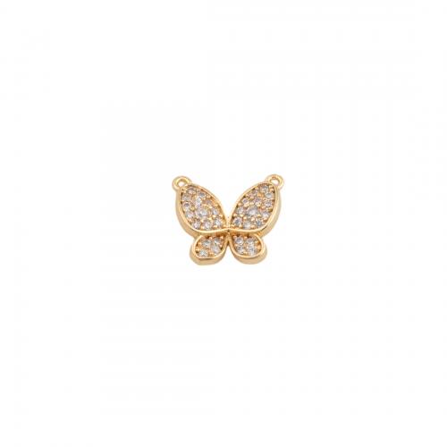 Cubic Zirconia Micro Pave Brass Pendant, Butterfly, plated, DIY & micro pave cubic zirconia & double-hole, golden, 9.50x10.50x2.50mm, Hole:Approx 0.5mm, Sold By PC