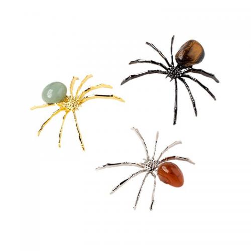 Naturlig Quartz Dekoration, med Zinc Alloy, Spider, forgyldt, tilfældigt sendt, flere farver til valg, 55x45mm, Solgt af PC