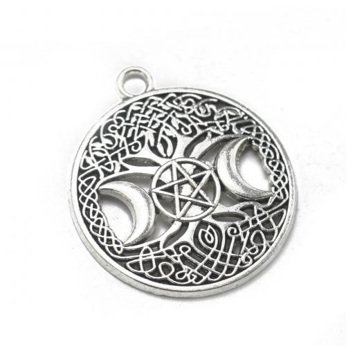 Tibetan Style Hollow Pendants, Flat Round, antique silver color plated, vintage & DIY, nickel, lead & cadmium free, 34x39x3mm, Approx 100PCs/Bag, Sold By Bag
