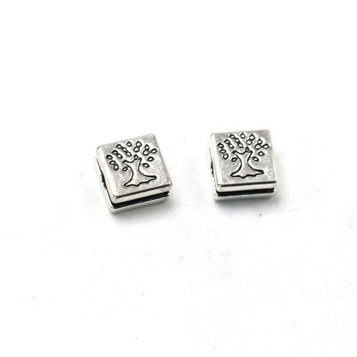 Tibetan Style Jewelry Beads,  Square, antique silver color plated, vintage & DIY, nickel, lead & cadmium free, 8.40x8.40x4.60mm, Approx 100PCs/Bag, Sold By Bag