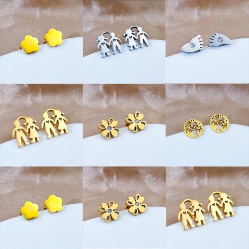 Titanium Steel  Earring, Vacuum Ion Plating, fashion jewelry & different styles for choice & for woman & with rhinestone, more colors for choice, nickel, lead & cadmium free, 10mm, Sold By Pair