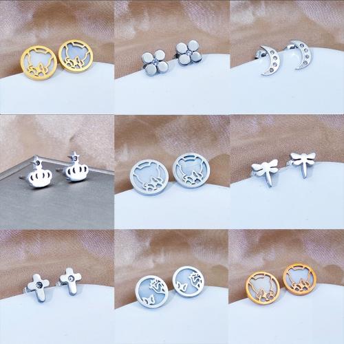 Titanium Steel  Earring Vacuum Ion Plating fashion jewelry & for woman & with rhinestone nickel lead & cadmium free 10mm Sold By Pair