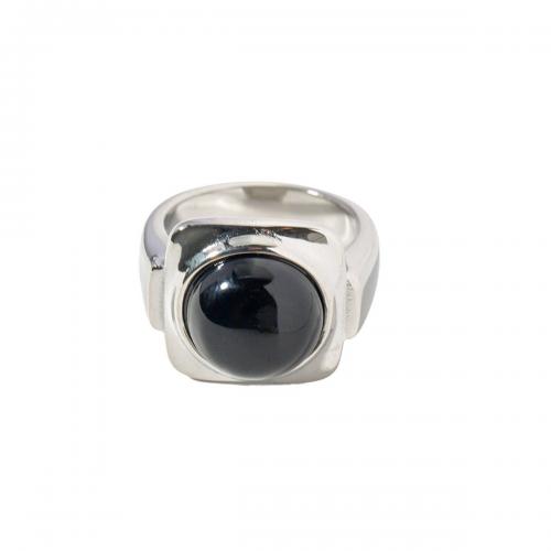 Anel de dedo de aço inoxidável, Aço inoxidável 304, with Ágata preta, joias de moda & para mulher, cor original, tamanho:7, vendido por PC