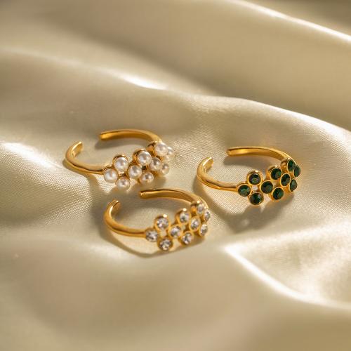 Το δάχτυλο δαχτυλίδι με στρας από ανοξείδωτο χάλυβα, 304 από ανοξείδωτο χάλυβα, με Πλαστικά Μαργαριτάρι, 18K επιχρυσωμένο, κοσμήματα μόδας & για τη γυναίκα, χρυσαφένιος, Sold Με PC