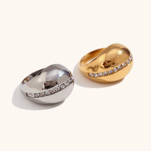 Stal nierdzewna Rhinestone Ring Finger, Stal nierdzewna 316L, biżuteria moda & dla kobiety & z kamieniem, dostępnych więcej kolorów, rozmiar:7, sprzedane przez PC