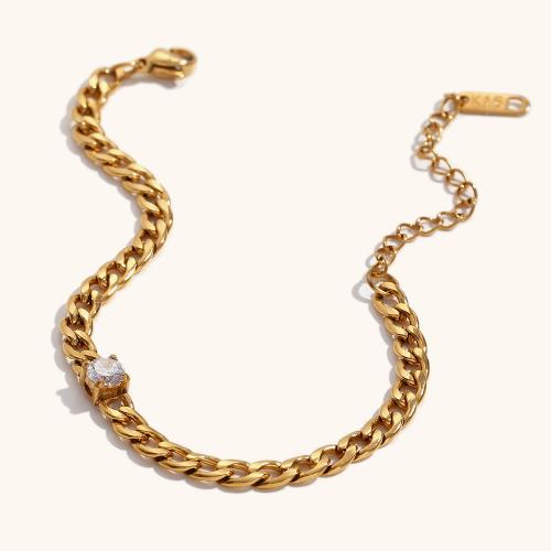 Stainless Steel Jewelry Bracelet, 316L Stainless Steel, with 5cm extender chain, 18K gold plated, different styles for choice & micro pave cubic zirconia & for woman, golden, Sold Per Approx 16 cm Strand