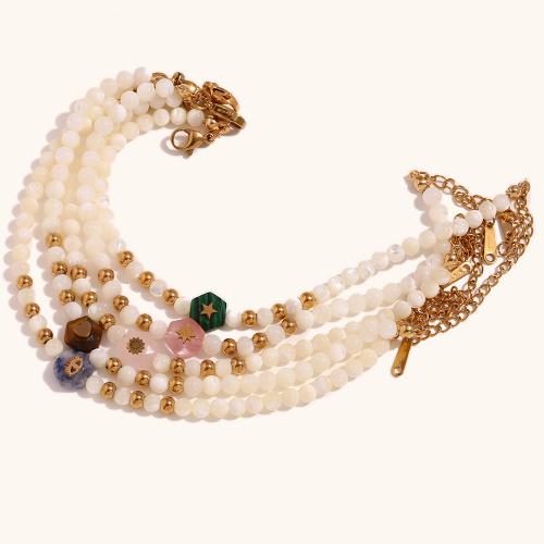 Stainless Steel Jewelry Bracelet 316L Stainless Steel with Shell Pearl & Gemstone with 5cm extender chain 18K gold plated fashion jewelry & for woman golden Sold Per Approx 17 cm Strand