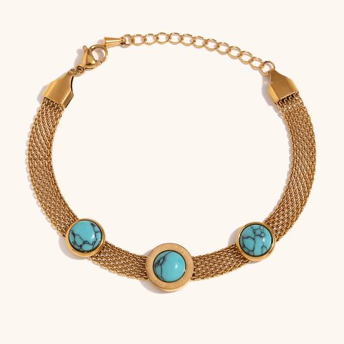 Bijoux bracelet en acier inoxydable, acier inoxydable 316L, avec turquoise, avec 5cm chaînes de rallonge, Plaqué or 18K, bijoux de mode & pour femme, doré, Vendu par Environ 16 cm brin