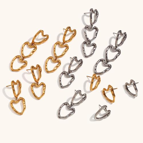 Stainless Steel Stud Earrings, 316L Stainless Steel, Heart, 18K gold plated, different styles for choice & for woman & hollow, golden, Sold By Pair