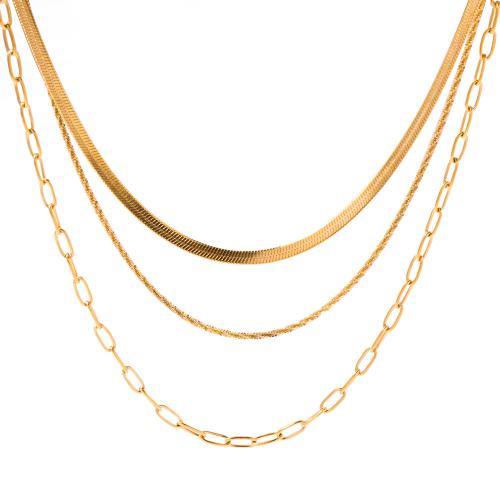 Stainless Steel Jewelry Necklace, 304 Stainless Steel, 18K gold plated, three layers & fashion jewelry & for woman, golden, Sold By Strand