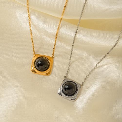 Stainless Steel Jewelry Necklace, 304 Stainless Steel, with Black Agate, with 5.5cm extender chain, Vacuum Ion Plating, fashion jewelry & for woman, more colors for choice, 17.70mm, Sold Per Approx 40.5 cm Strand