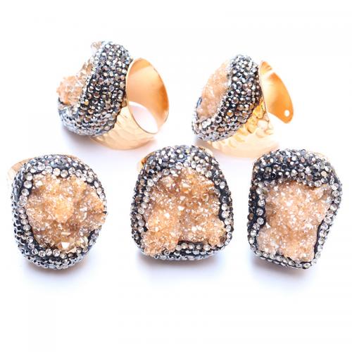 Ring Finger mosiądz, ze Kamień naturalny & Glina, Bryłki, Platerowane w kolorze złota, Regulowane & biżuteria moda & dla obu płci, dostępnych więcej kolorów, bez zawartości niklu, ołowiu i kadmu, 31x22mm, sprzedane przez PC