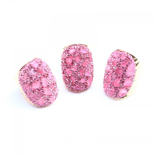 Anillo de dedo de latón, metal, con cuarzo rosado, chapado en color dorado, Ajustable & Joyería & para mujer & con diamantes de imitación, Rosado, libre de níquel, plomo & cadmio, 31x22mm, Vendido por UD