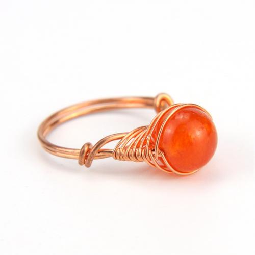 Natural Gemstone Finger Ring Brass with Natural Stone rose gold color plated fashion jewelry & for woman nickel lead & cadmium free 10mm Inner Approx 18mm Sold By PC