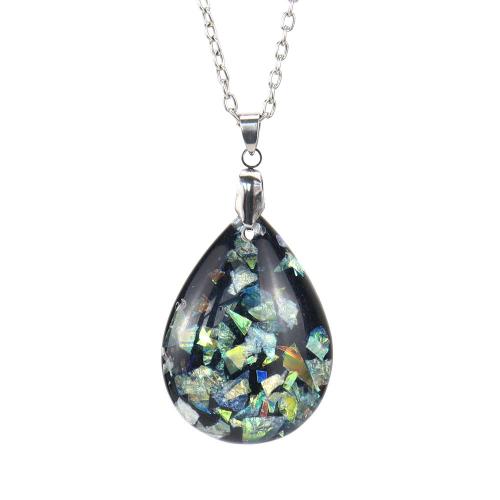 Resin Necklace with Brass & Zinc Alloy Teardrop silver color plated fashion jewelry & for woman Length Approx 52 cm Sold By PC