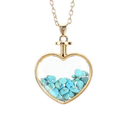 Gemstone šperky náhrdelník, Přírodní kámen, s Mosaz & Zinek, Srdce, barva pozlacený, módní šperky & různé materiály pro výběr & pro ženy, více barev na výběr, 32mm, Délka Cca 51 cm, Prodáno By PC