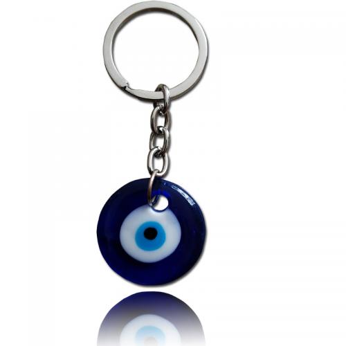 Bag Purse Charms Keyrings Keychains Zinc Alloy with Lampwork Flat Round evil eye pattern blue nickel lead & cadmium free Sold By PC