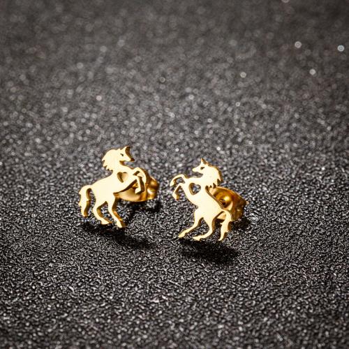 Stainless Steel Stud Earrings 304 Stainless Steel Horse plated for woman nickel lead & cadmium free Sold By Bag
