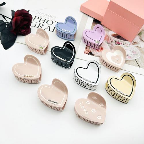 Hair Claw Clips, Acetate, with Plastic Pearl, Heart, fashion jewelry & with rhinestone, more colors for choice, 65x55mm, Sold By PC