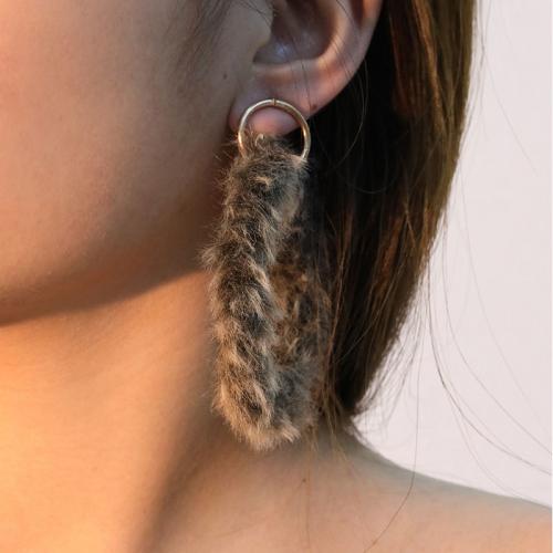 Fluffy Pom Pom Earrings Plush with Zinc Alloy Oval fashion jewelry Sold By Pair