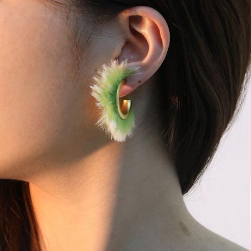 Fluffy Pom Pom Earrings Zinc Alloy with Plush plated fashion jewelry nickel lead & cadmium free Sold By Pair