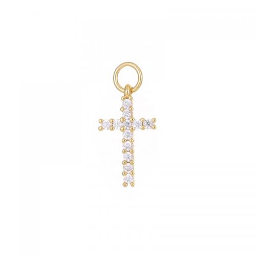 Cubic Zirconia Micro Pave Brass Pendant, Cross, plated, DIY & different styles for choice & micro pave cubic zirconia, golden, Sold By PC