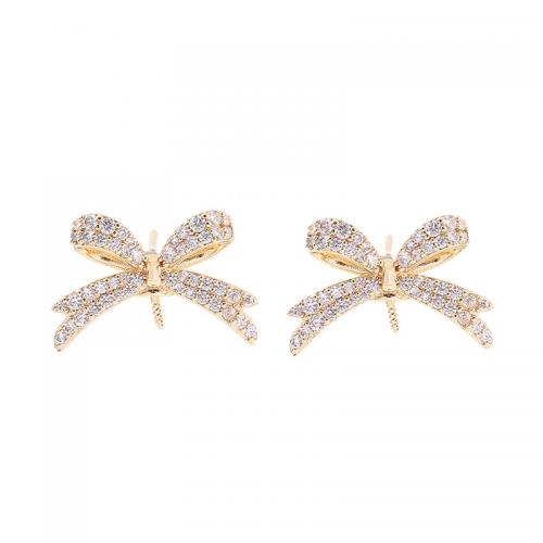 Brass Earring Stud Component, Cross, plated, DIY & different styles for choice & micro pave cubic zirconia, golden, Sold By Pair