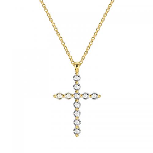 Cubic Zircon Micro Pave Brass Necklace Cross plated micro pave cubic zirconia & for woman golden Length Approx 45-50 cm Sold By PC