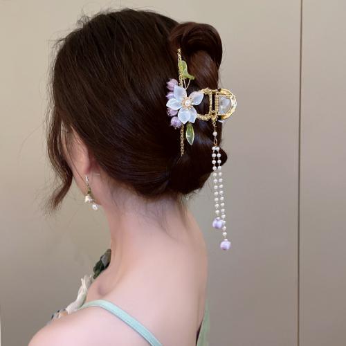 Haarklammer, Zinklegierung, mit Harz & Kunststoff Perlen, handgemacht, verschiedene Stile für Wahl & für Frau, keine, 115x55mm, verkauft von PC