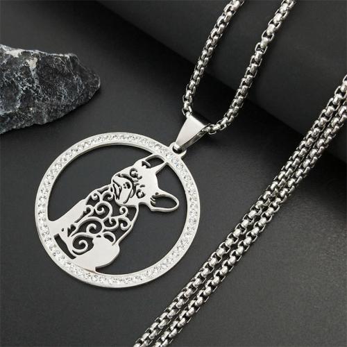 Stainless Steel Jewelry Necklace, 304 Stainless Steel, with Rhinestone, polished, fashion jewelry & for woman & with rhinestone, silver color, nickel, lead & cadmium free, 35x35mm, Length:Approx 50 cm, Sold By PC