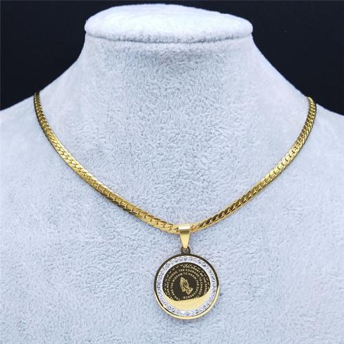 Stainless Steel Jewelry Necklace, 304 Stainless Steel, with Rhinestone, polished, fashion jewelry & Unisex & with rhinestone, more colors for choice, nickel, lead & cadmium free, 25x25mm, Length:Approx 55 cm, Sold By PC