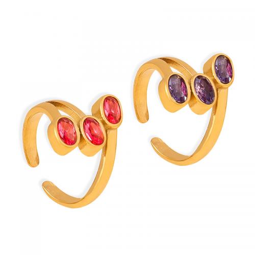 Titanium Čelik Pljuska prst prsten, s Staklo, Geometrijski uzorak, zlatna boja pozlaćen, modni nakit & za žene, više boja za izbor, Veličina:7, Prodano By PC