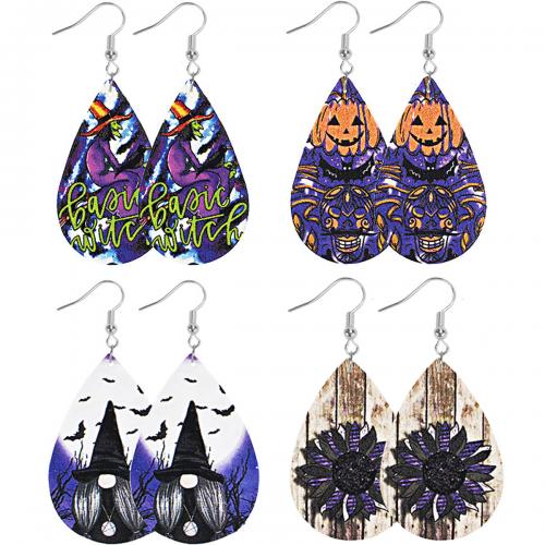 Zinc Alloy Drop Earrings Leather with Zinc Alloy Teardrop silver color plated Halloween Design & fashion jewelry & for woman Sold By Pair