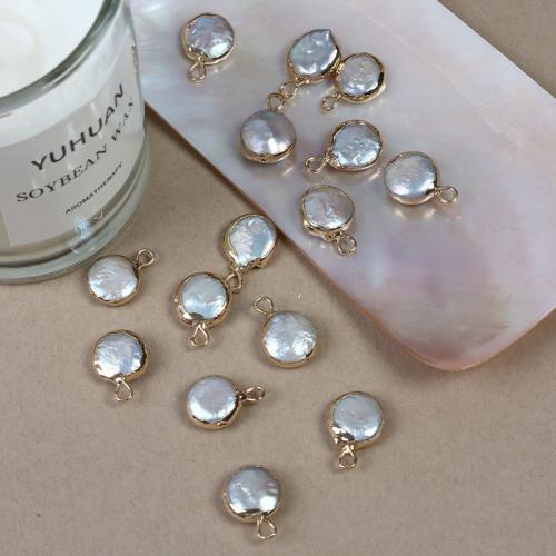 Gėlo vandens perlų pakabučiai, su Žalvarinis, Butas Round, aukso spalva padengtas, Pasidaryk pats, baltas, Length about 9-10mm, Pardavė PC