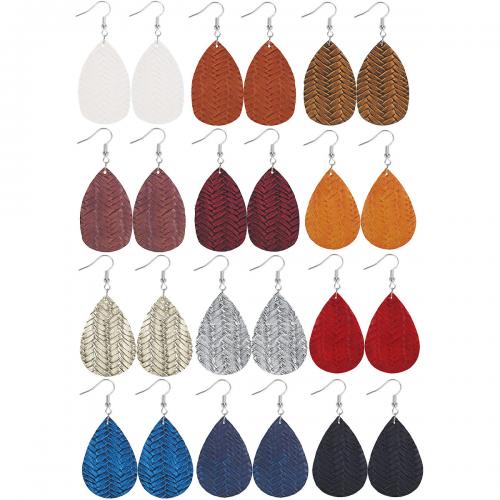Tibetan Style Drop Earrings, Leather, with Tibetan Style, Teardrop, silver color plated, fashion jewelry & for woman, more colors for choice, 38x78mm, Sold By Pair