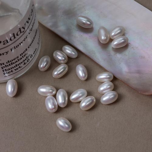 Cultured Rice Freshwater Pearl Beads, DIY & half-drilled, white, 7x11mm, Sold By PC