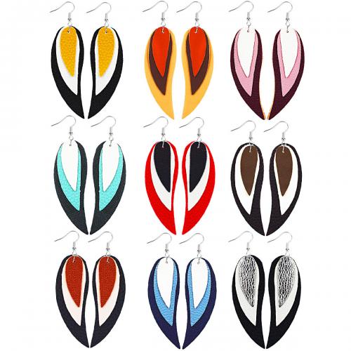 Zinc Alloy Drop Earrings Leather with Zinc Alloy silver color plated fashion jewelry & for woman Sold By Pair