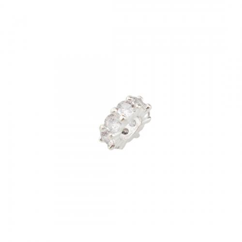 Cubic Zirconia Micro Pave Brass Beads, platinum color plated, DIY & micro pave cubic zirconia, nickel, lead & cadmium free, 2.50x8x8mm, Hole:Approx 4mm, Sold By PC