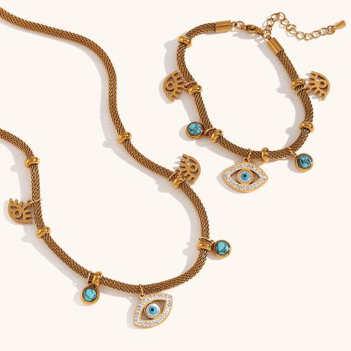 Rhinestone Stainless Steel Jewelry Set, 316L Stainless Steel, with turquoise, 18K gold plated, different styles for choice & for woman & with rhinestone, golden, Sold By Strand